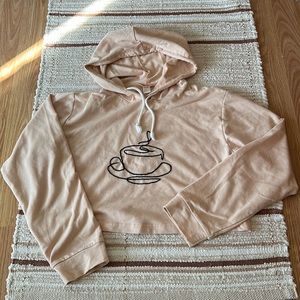 Peachy-tan cropped oversize hoodie size medium with coffee embroidery